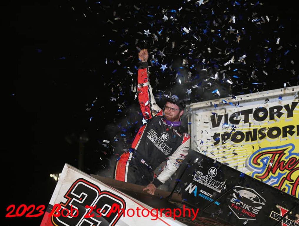 Anthony Macri celebrates after winning Friday night of the Bob Weikert Memorial