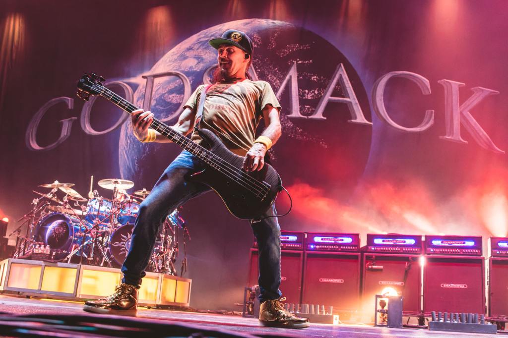 Robbie Merrill of Godsmack performing live at Freedom Mortgage Pavilion in Camden, NJ on October 28th, 2023.