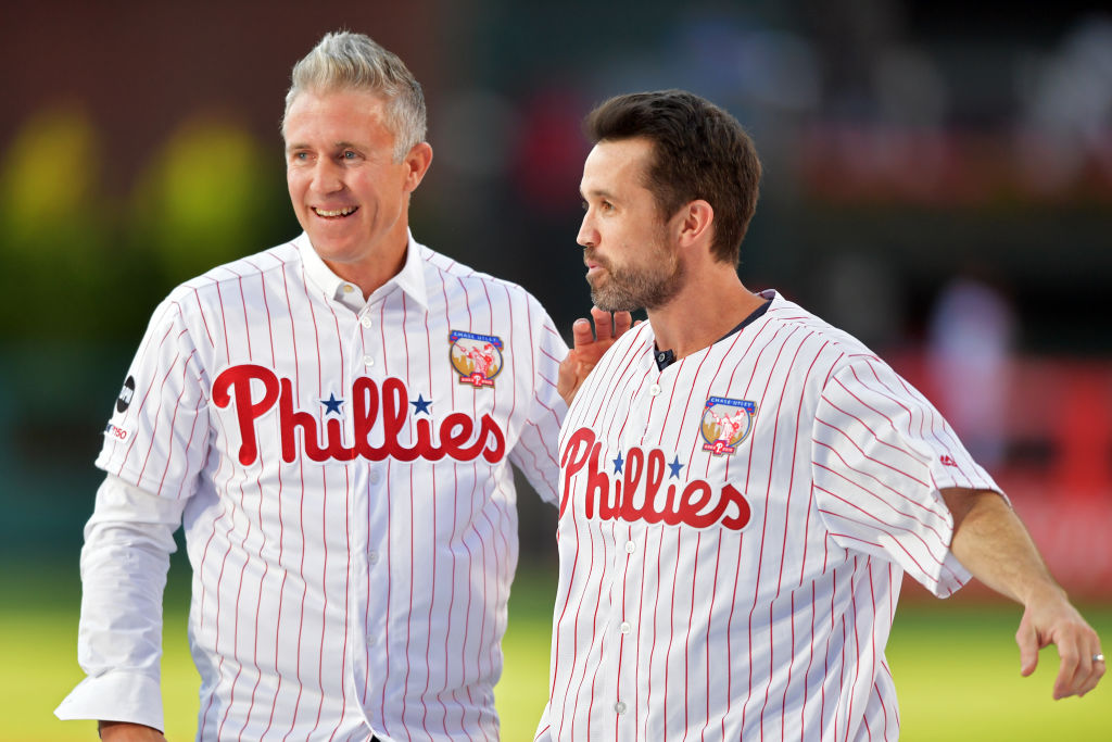 Chase Utley, Mac from 'It's Always Sunny in Philadelphia' finally play  catch during his Phillies retirement ceremony