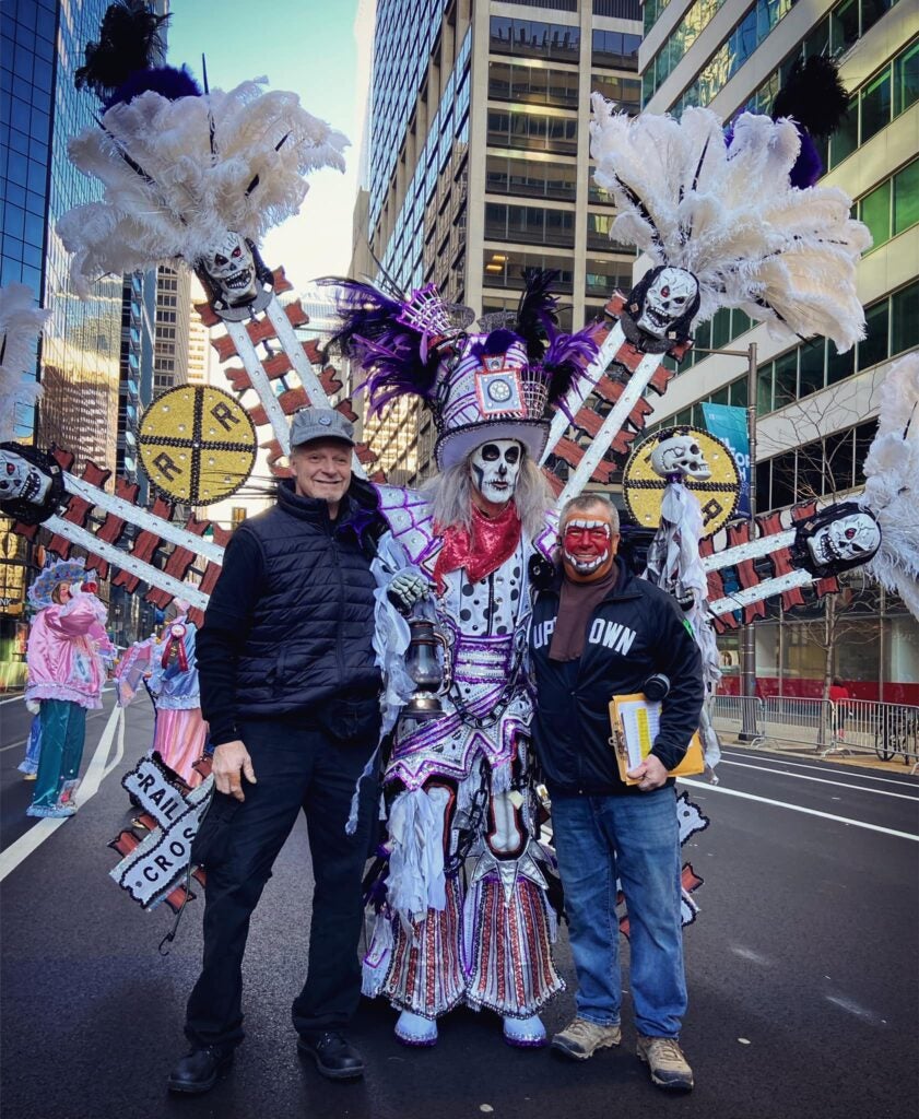 Jacky Bam Bam with 2 Legendary Mummer HOF Captain Scott Moyer(backpiece builder) & Uptown String Band Former Captain Jamie Caldwell