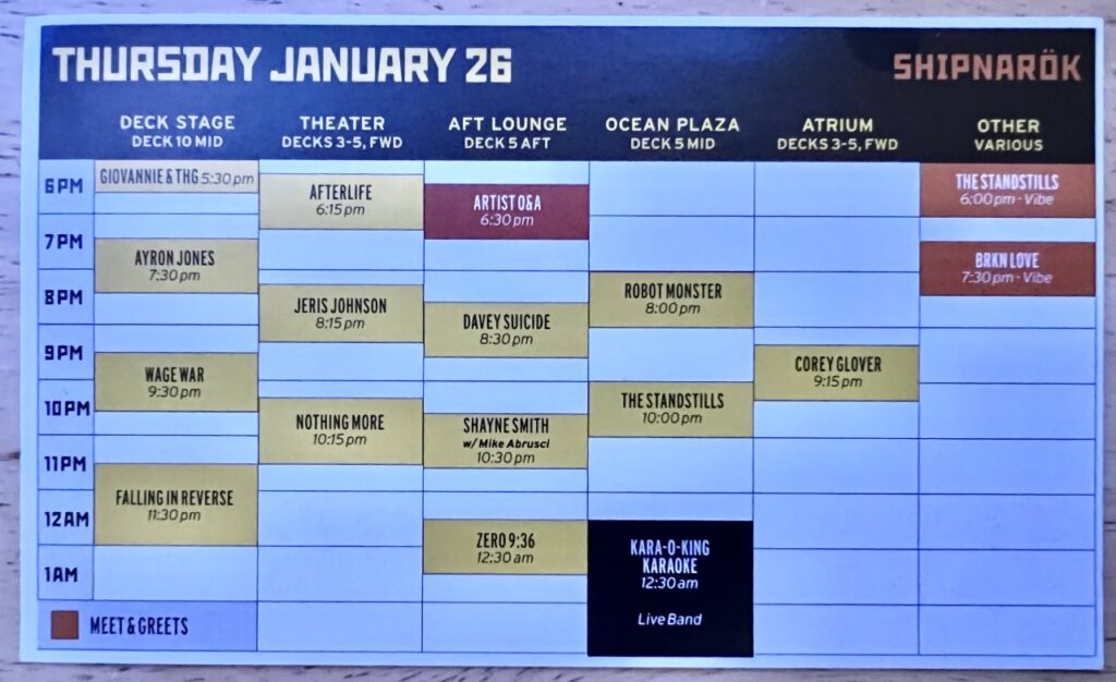 Shiprocked Day #5 Schedule