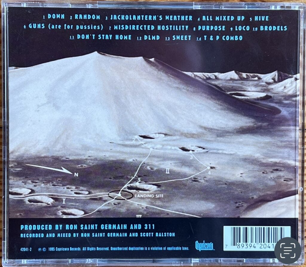 The back cover of 311's self-titled third studio album also known as the Blue Album