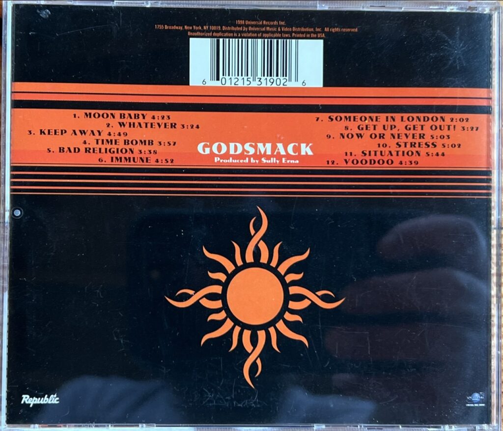 Picture of Godsmack's self-titled debut album back cover art.