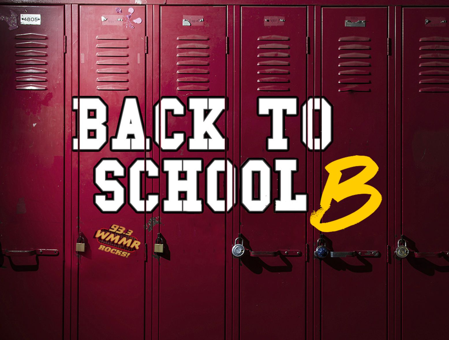 A-Z B songs promotional graphic on a backgournd of red school lockers