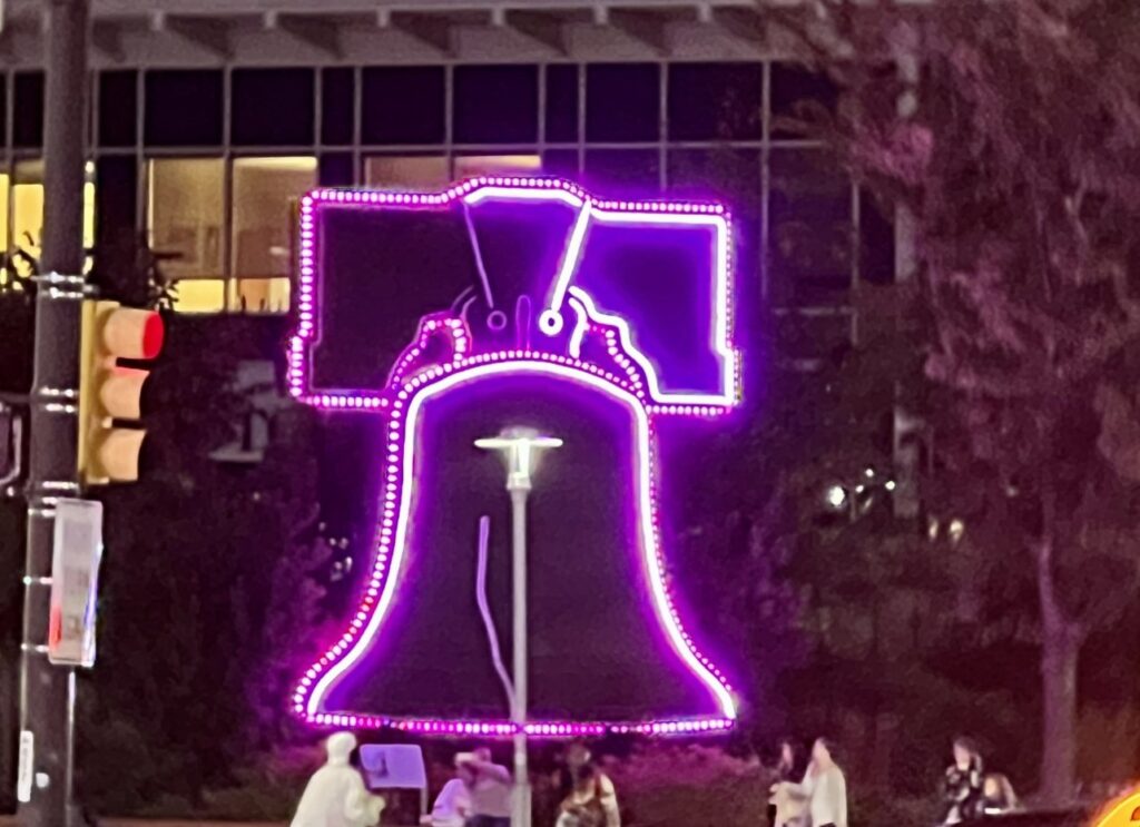 The Phillies Bell lit up in pink for pop star Pink's two sold out shows in Philadelphia.