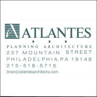 Atlantes Architects company logo and sign with contact information.