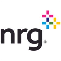 nrg company logo, small black lower-case letters on a white background with a multi-color design top right (fuscia, aqua and yellow-ish colors)