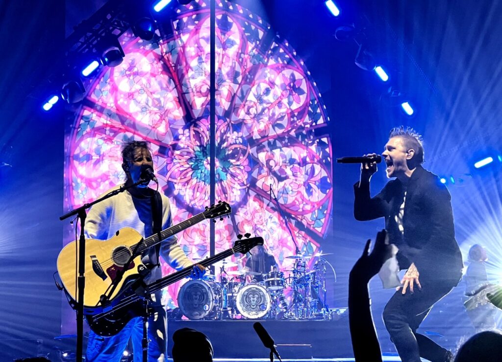 Eric Bass & Brent Smith of Shinedown performing live at the Prudential Center in Newark, NJ.