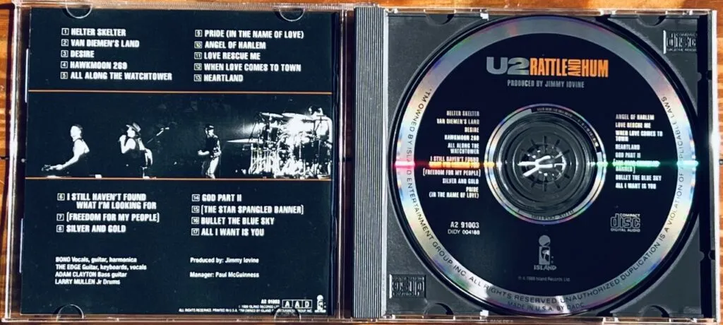 A picture of the inside artwork on U2's album 'Rattle and Hum'