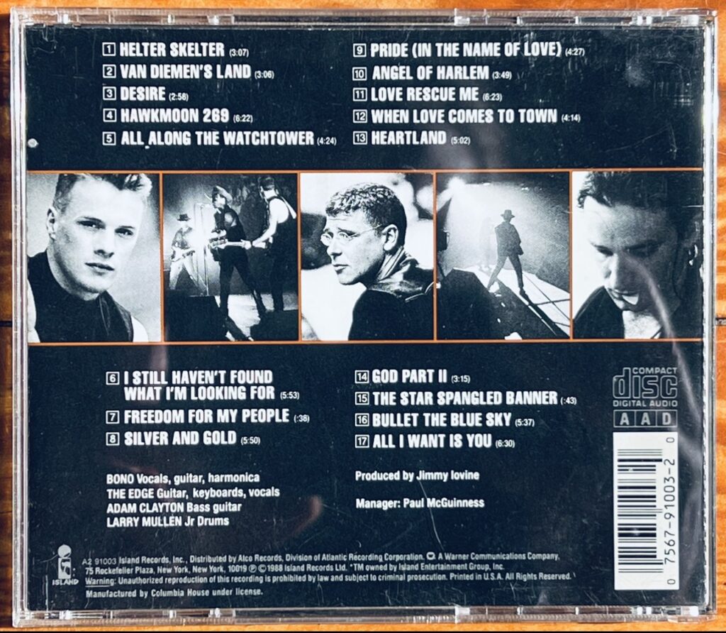 A picture of the back cover art on the U2 CD "Rattle and Hum"