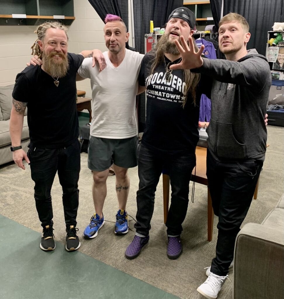 Barry Kerch, Eric Bass, Brent Porche and Brent Smith backstage at the Giant Center in Hershey, PA.