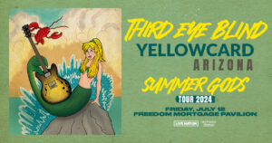 Third Eye Blind with Yellowcard and ARIZONA Tour Poster art featuring a mermaid with a guitar and a crab.
