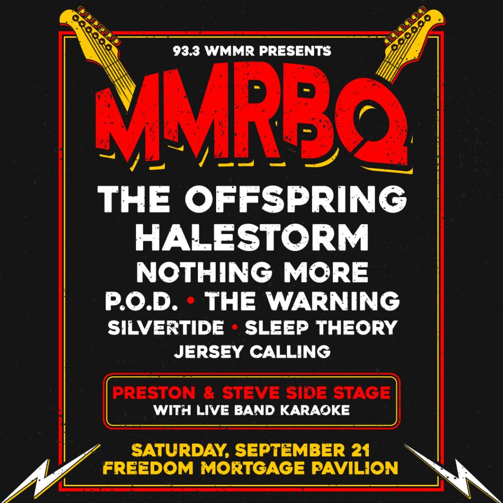 MMRBQ Concert event poster art featuring the band names on a dark background and red / white lettering.