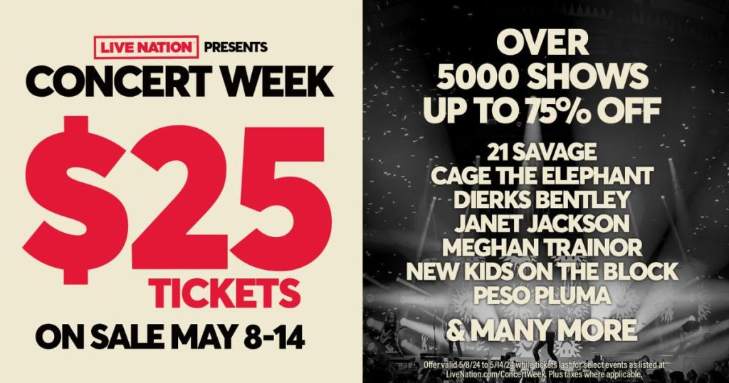 Live Nation National Concert Week 2024 to get 25 Tickets