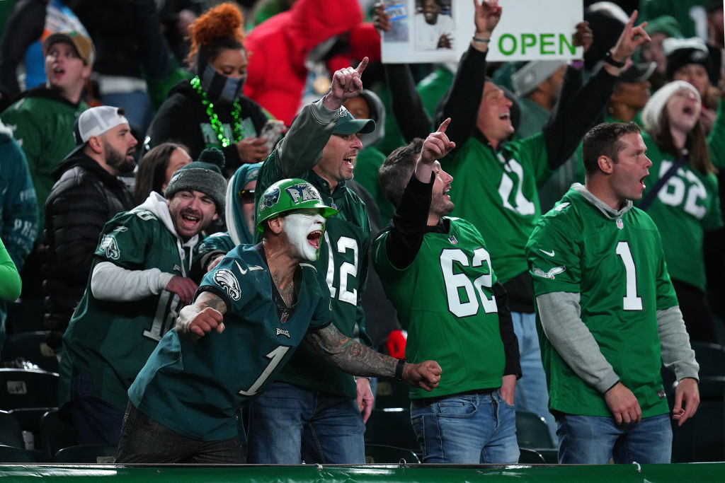 The Philadelphia Eagles fans cheer during the second half of a game against the Miami Dolphins at Lincoln Financial Field on October 22, 2023 in Philadelphia, Pennsylvania.